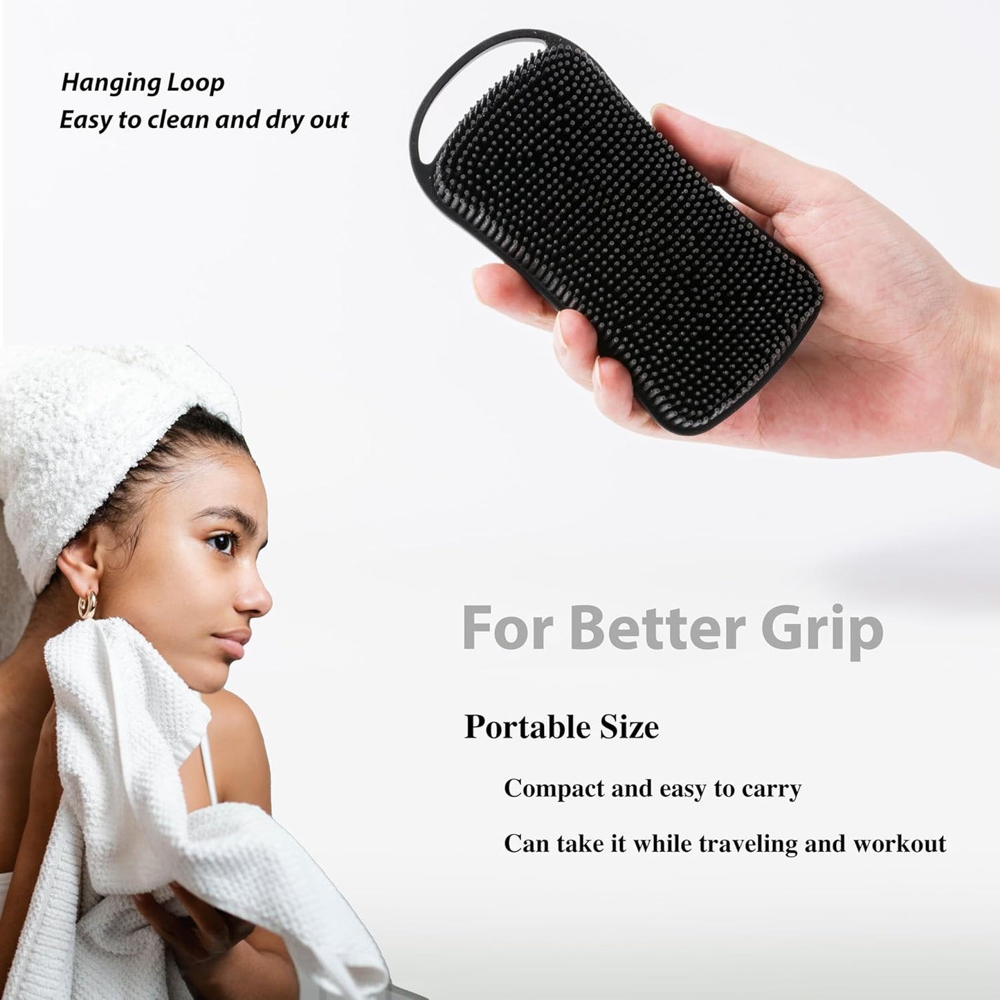 2 PC Silicone Exfoliating Body Scrubber, 2 in 1 Silicone Body Shampoo Brush, Soft Silicone Loofah for Sensitive Skin, Shower Silicone Hair Scalp Massager, Easy to Clean, Lather Well (Grey&Black)